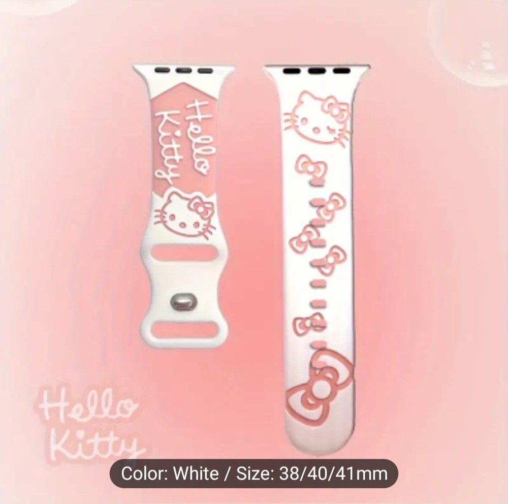 White And Pink Hello Kitty Pattern Silicone Apple Watch Band 38/40/41mm