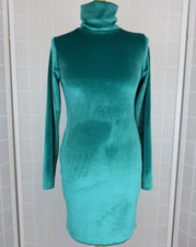 I Saw It First Dress Size 10 Green Velour Roll Neck Long Sleeves Bodycon Mini