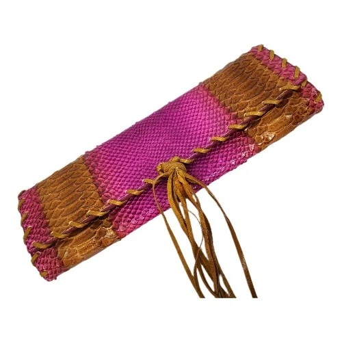 Bolso sin asas de cuero de piel de serpiente Kooba para mujer rosa marrón pitón flecos bolso de mano cartera Foto 2 de 4