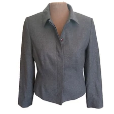 Field Manor Women’s Fitted Wool Blazer Charcoal Gray Blend Lined Classic Sz 8