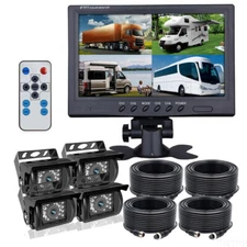 9" Quad Monitor Split Screen 4x IR CCD Rear View Backup Camera 12/24v Trailer RV