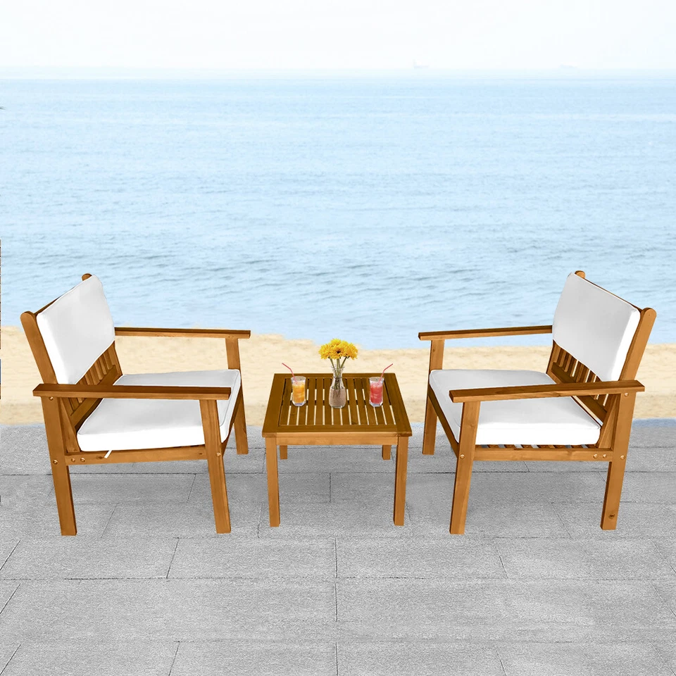 3-Piece Acacia Wood Patio Bistro Set Outdoor Chat Conversation Table Chair Set - Image 3 of 4
