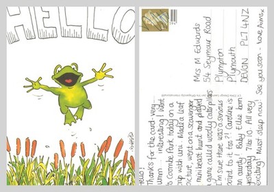 Postkarte - Hallo Frosch springende Illustration - unbesendet
