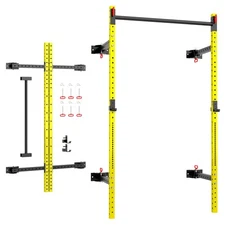 Soozier Folding Squat Rack with Pull Up Bar, 1000 Pounds Capacity, Yellow