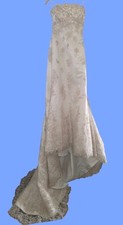 Champagne Lace Wedding Dress Strapless Beaded Train Bridal Gown Formal Size Unkn