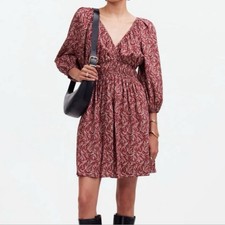NWT Madewell Puff Sleeve V Neck Mini Dress Paisley 8 Boho Girly Coquette Cowgirl