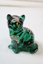 Fenton Emerald Green Dark Green Sitting Cat Hand Painted Purple grapes Stunning