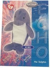 1999 Ty Beanie Babies Platinum Edition ECHO THE DOLPHIN 4180 BBOC Official Club