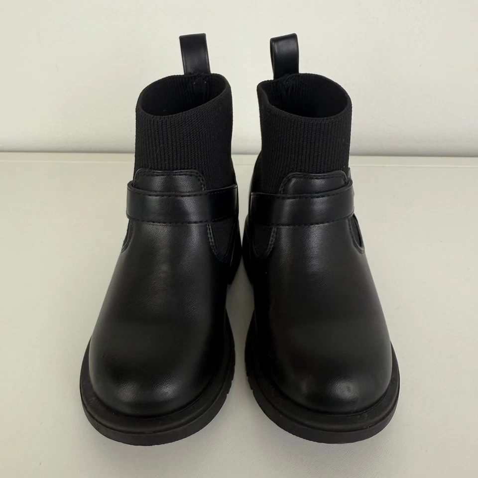 NUEVO SIN ETIQUETAS Baby Gap Niñas Niños Corazón Imitación Cuero Moto Pull-On Botas Negras Verdaderas 7 Foto 3 de 4