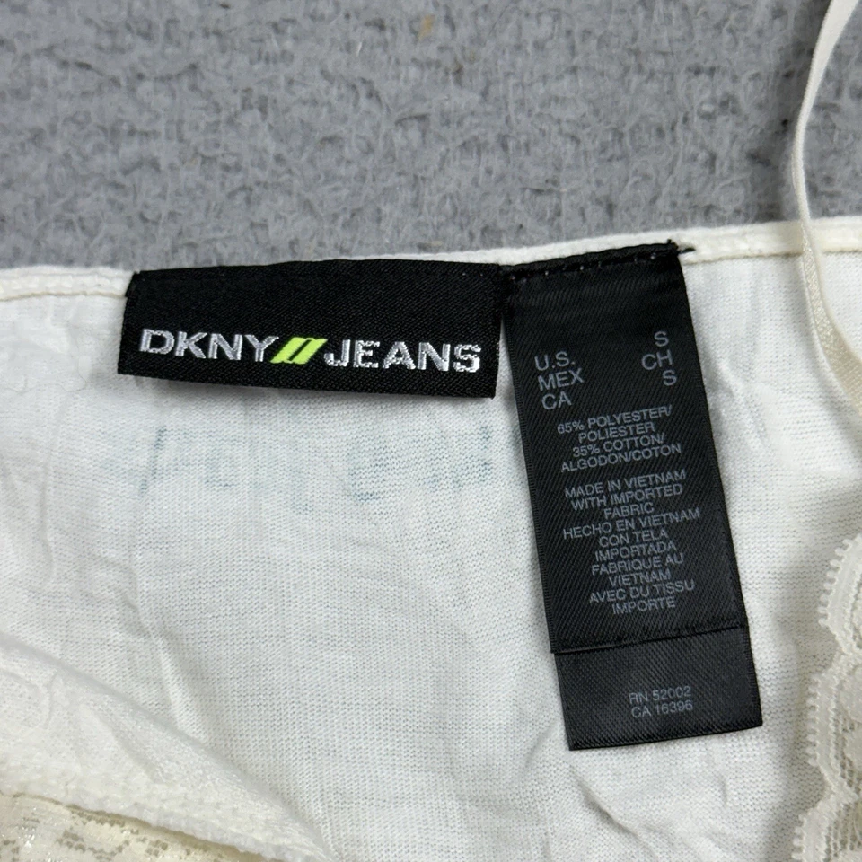 Camisa Dkny Mujer Pequeña Blanca Floral Corte Y2K Foto 3 de 4