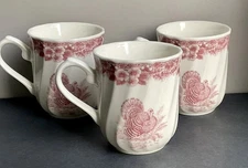 Myott Factory QUEEN’S Thanksgiving Mug Turkey Pinkish Red Columbia Set Of 3 Mugs