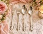 Reed & Barton Georgian Rose Sterling Silver Flatware Set 2 Forks 2 Spoons