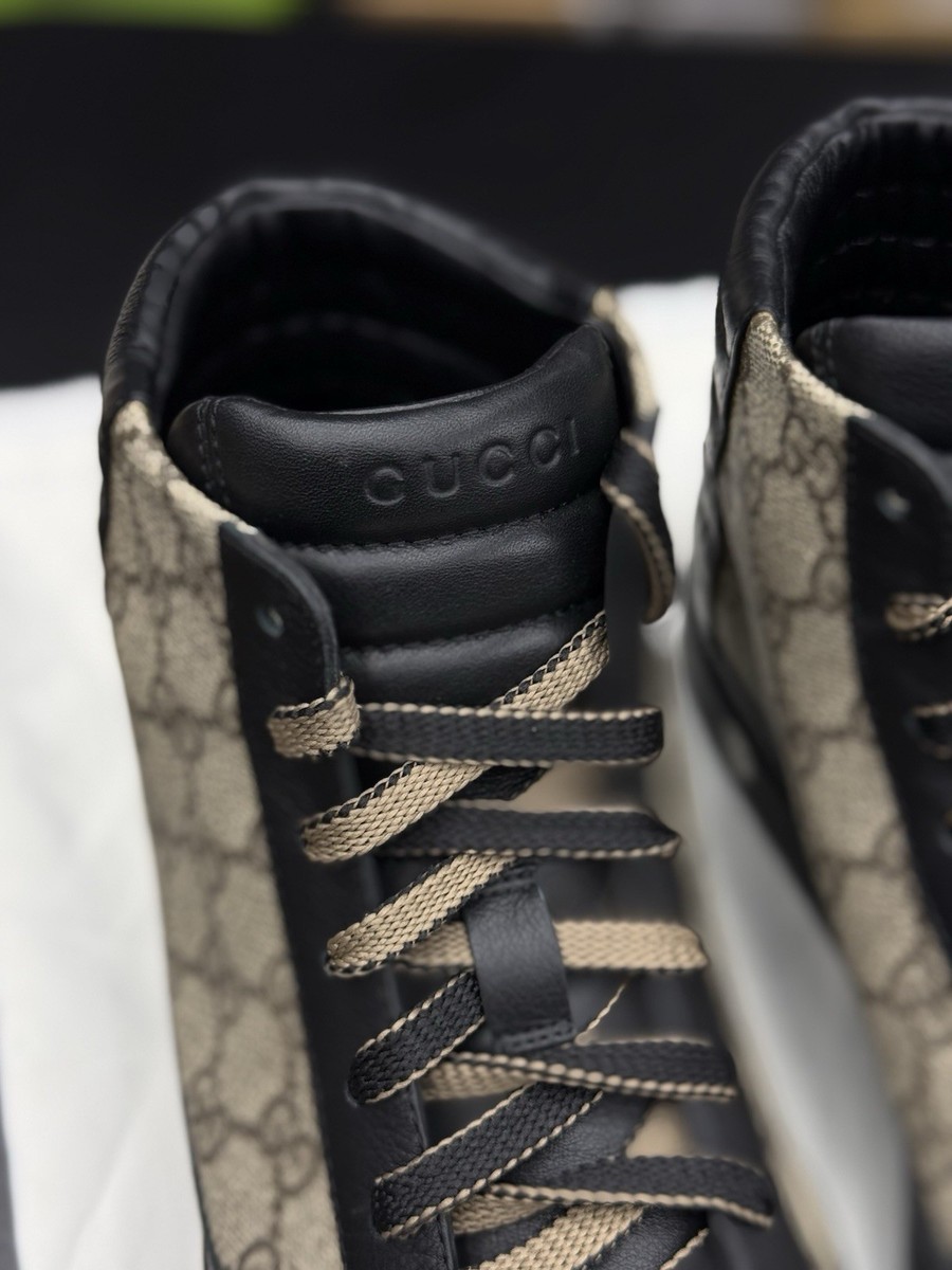 Authentic Gucci GG Monogram Logo Leather High Top Sneakers 7.5G