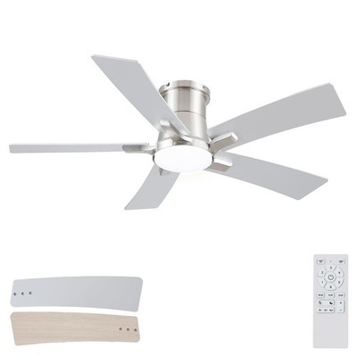 Best 46 Inch Brushed Nickel Flush Mount Ceiling Fans with Lights and Remote 3CCT