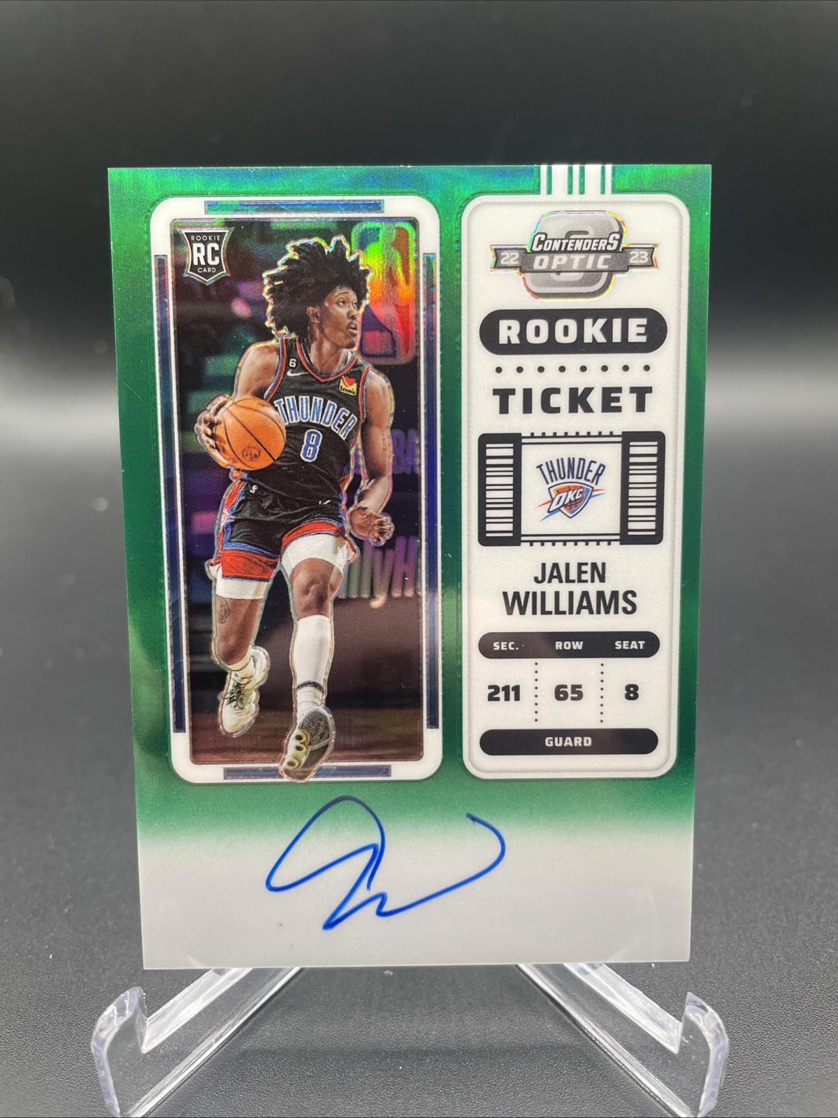 2022-23 Contenders Optic Jalen Williams Green Prizm Rookie Ticket Auto #/75 OKC