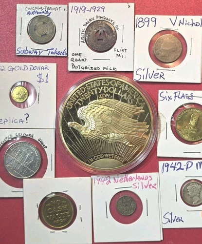 Gold Eagle, Silver Coins, Very Old Tokens and Coins Plus more