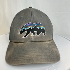 Patagonia Fitz Roy Bear Gray Snapback Trucker Hat Cap Distressed