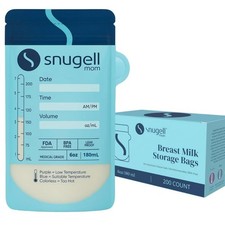 Snugell 200-Count Breast Milk Storage Bags (180ml) – 200 Count, Clear