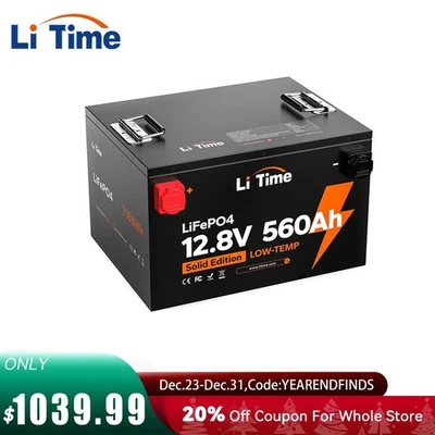 LiTime 12V 560Ah 250A Low Temp BMS LiFePO4 Lithium Battery For Solar Off-grid
