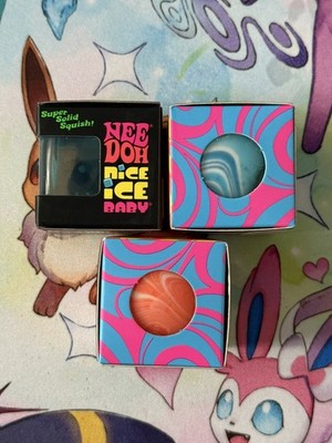 NeeDoh Mini Lot Of 3 Swirl Groovy Glob Orange + Nice Ice Baby Fidget Toy New