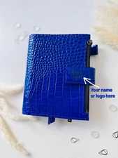 Blue Leather notebook cover A5 big binder 6 rings. Leather planner binder A5.