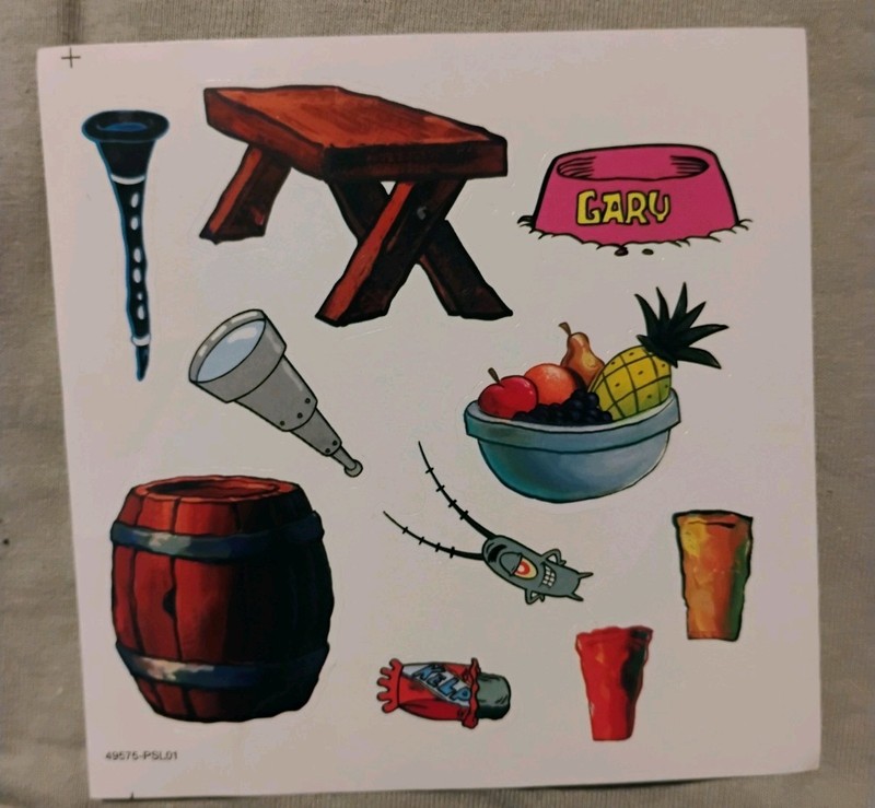 Vintage?Spongebob SquarePants Stickers Sheet Feat Plankton And Gary's Food Bowl!