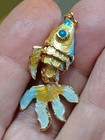 Vtg Small Painted Enamel Articulated KOI FISH Pendant Blue Cream Gold Tone — photo 2