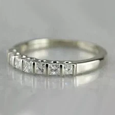 2Ct Princess Simulated Diamond Women's Wedding Band Ring 14k White Gold Plated