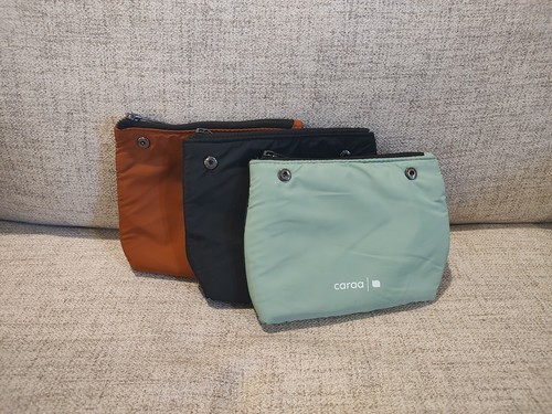 Caraa Snappy Snap-together Amenity Pouches (4)-Green/Brown/Black Gently Used