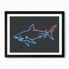Neon Blacktip Reef Shark 4 Art Prin Framed Wall Art Poster Canvas Print Picture