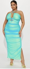 Fashion Nova Janelle Ruched Maxi Dress - Blue/ Combo Size 2X NEW WITH TAGS