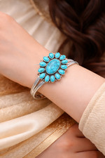 925 Sterling Silver Natural Turquoise Gemstone Handmade Jewelry Cuff Bracelet