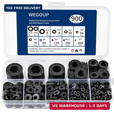 #ad #ad WEGOUP 900 Piece Nylon Flat Washer Assortment Kit Black Plastic Flat Washers for $14.77