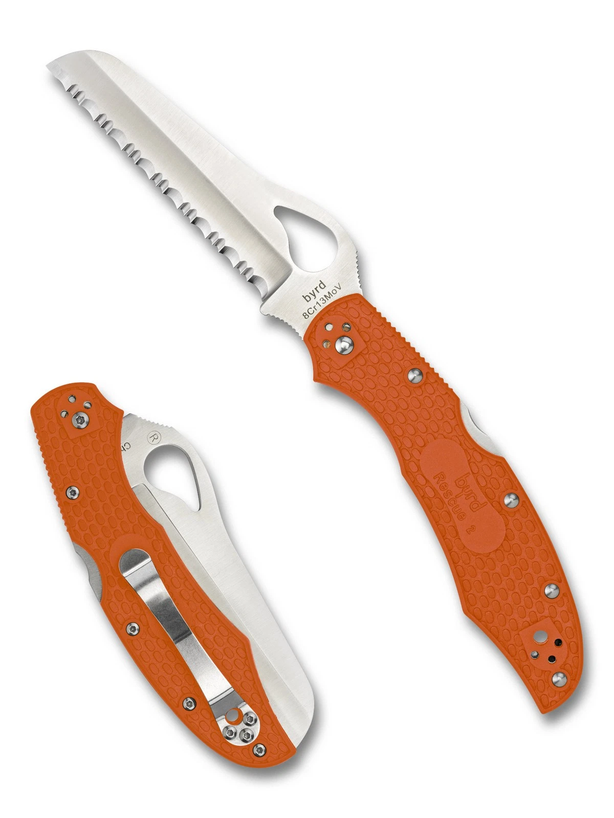Byrd Cara Cara Rescue 2 Knife BY17SOR2 3.88" Serrated Blade Orange FRN Handle