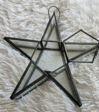Vintage Hanging / Standing Candle holder lantern Metal & glass star shaped 