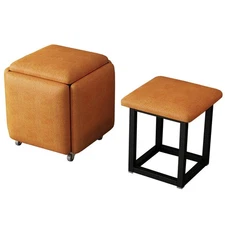 Small Square Pouf Foot Stool Ottoman 5 in 1 Nesting Poufs Cube Chair Stackabl...