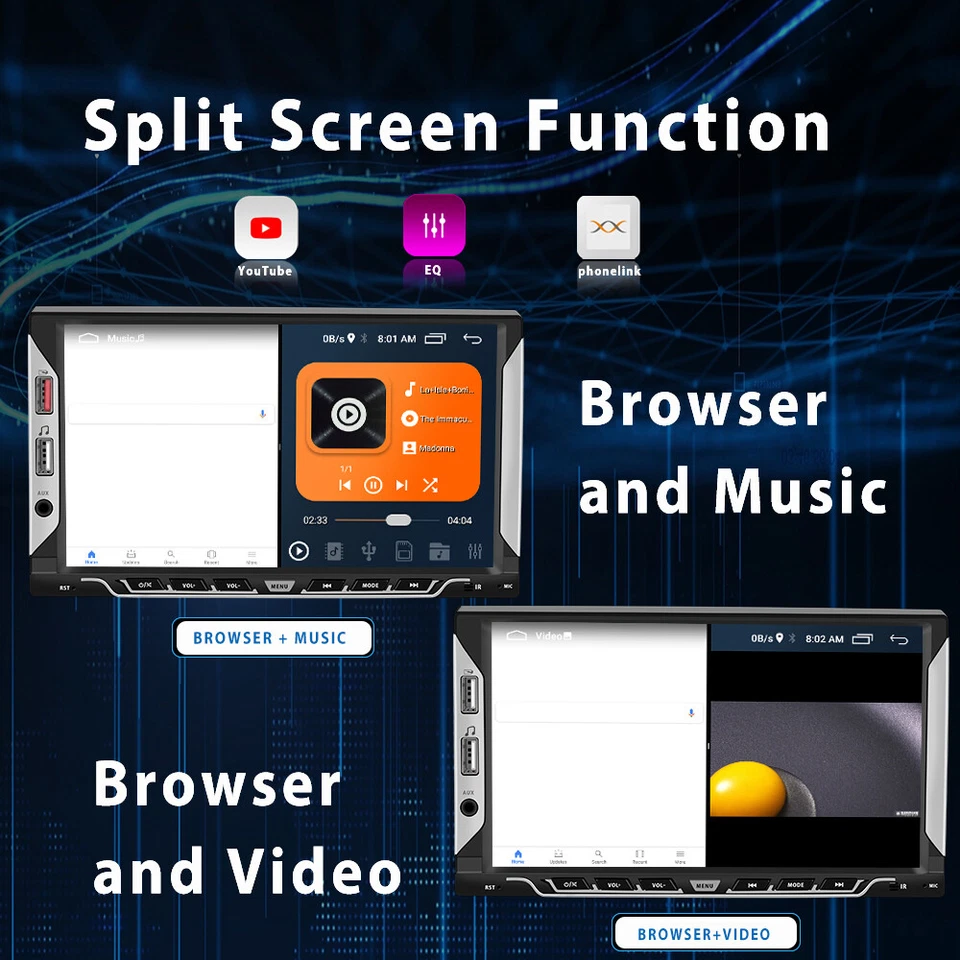 7" Double 2DIN Android 13 Car Stereo Touch Screen Bluetooth GPS WIFI USB  Radio - Image 3 of 4