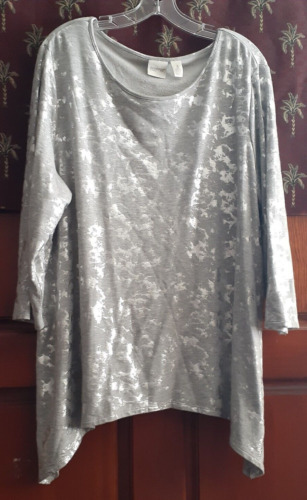 Chicos 3  Zenergy 3/4 Sleeve Top Holiday Silver Ra