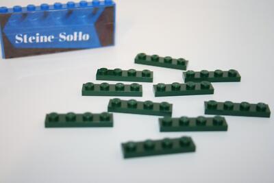 Lego (c) 10x 1x4 Platte - 3710 - dunkelgrün - dark green - flacher Stein