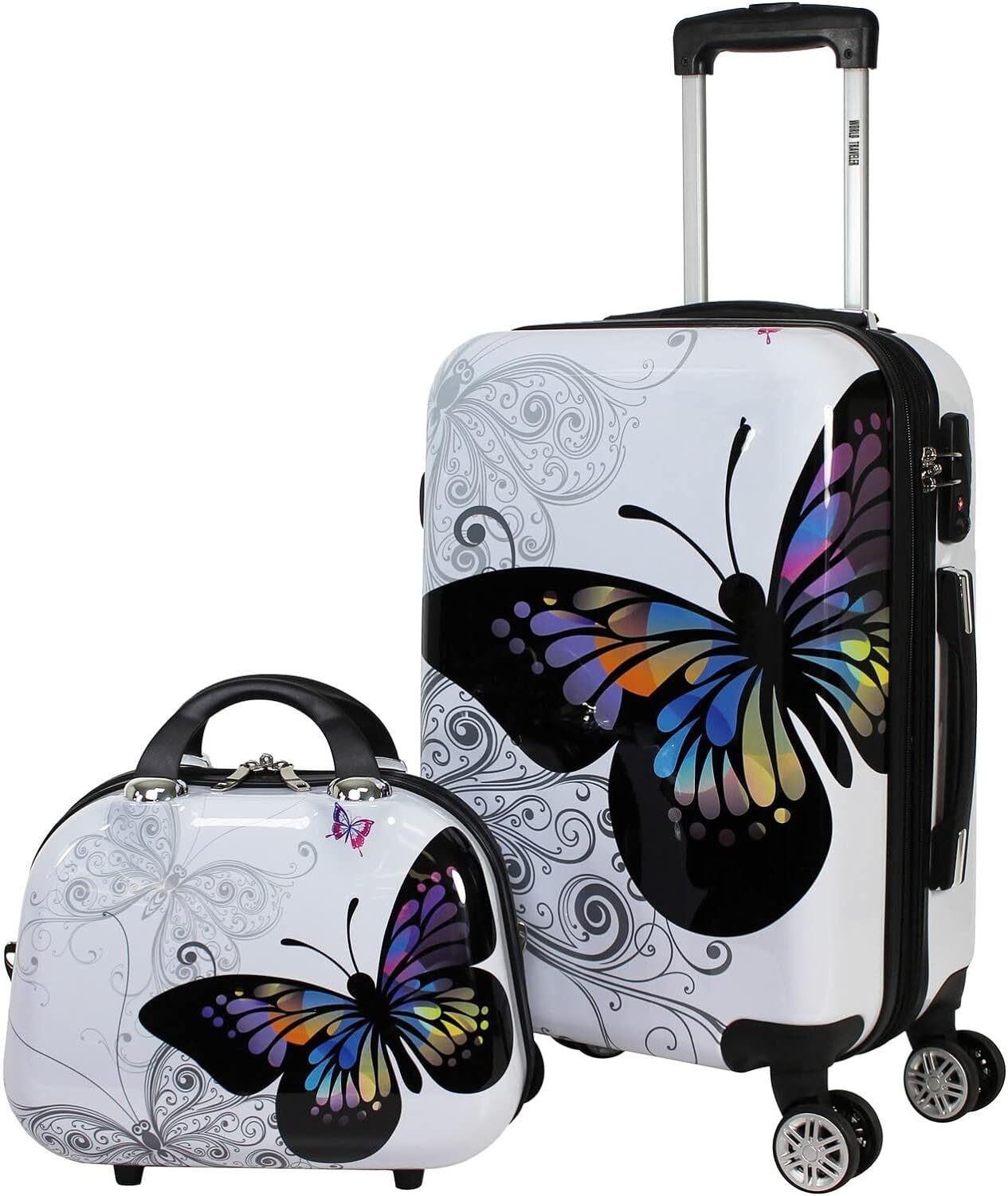 World Traveler Butterfly Polycarbonate Hardside Expandable Spinner Luggage 2-Pcs