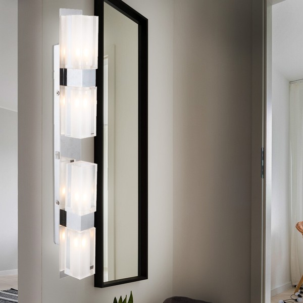 Wand Leuchte Glas Strahler Satiniert Ess Zimmer Beleuchtung Edelstahl Flur Lampe-image