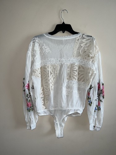 Free People Making Harmony Embroidered Lace Bodysuit Size XS Ivory $168 - Picture 5 of 9