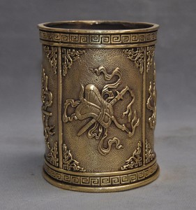 4" Collect Chinese brass copper auspicious eight treasures ...