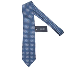 Drake's NWT Neck Tie in Blue with White/Yellow/Pink Geometric Pattern 100% Silk