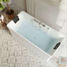 59 in. Whirlpool Freestanding Acrylic Bathtub with Adjustable Water Jets