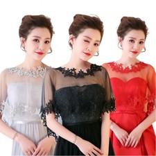 Women Bridal Sheer Mesh Embroidery Lace Asymmetric Shawl Cape Wedding Prom Party