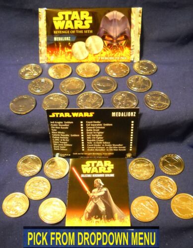 2005 Cards Inc.Star Wars Revenge of the Sith Gld & Slvr Medalionz coins U-Pick-1 - Afbeelding 1 van 33