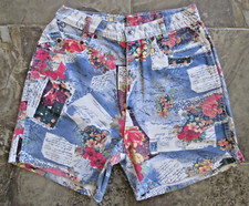 Vintage Michael Women's Shorts Size 11 26x5 Blue Floral Denim Cotton High Waist