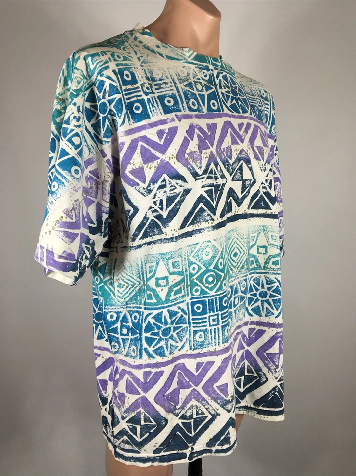 Camiseta de surf vintage No Boundaries adulto XL verde púrpura tatuaje tribal AOP Foto 4 de 4