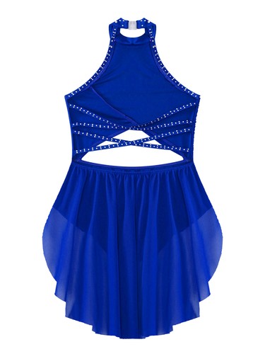 Girls Lyrical Modern Dance Dress Rhinestone Backless Leotard Ballroom AU - Picture 27 of 81